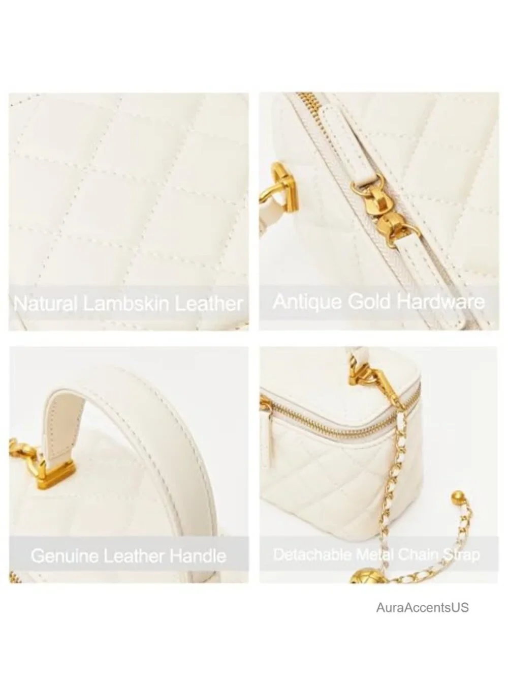 Genuine Lambskin Leather Quilted Box Crossbody Purse Small